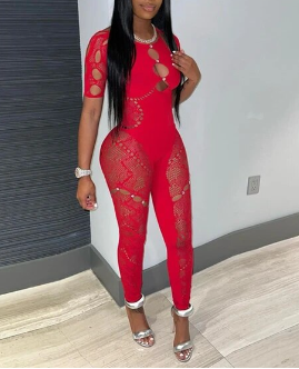 Red mesh Jumpsuit