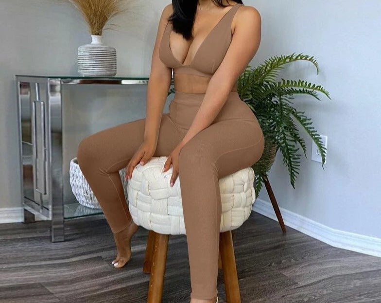 Show Stopper, Co-Ord Brown Ribbed Legging